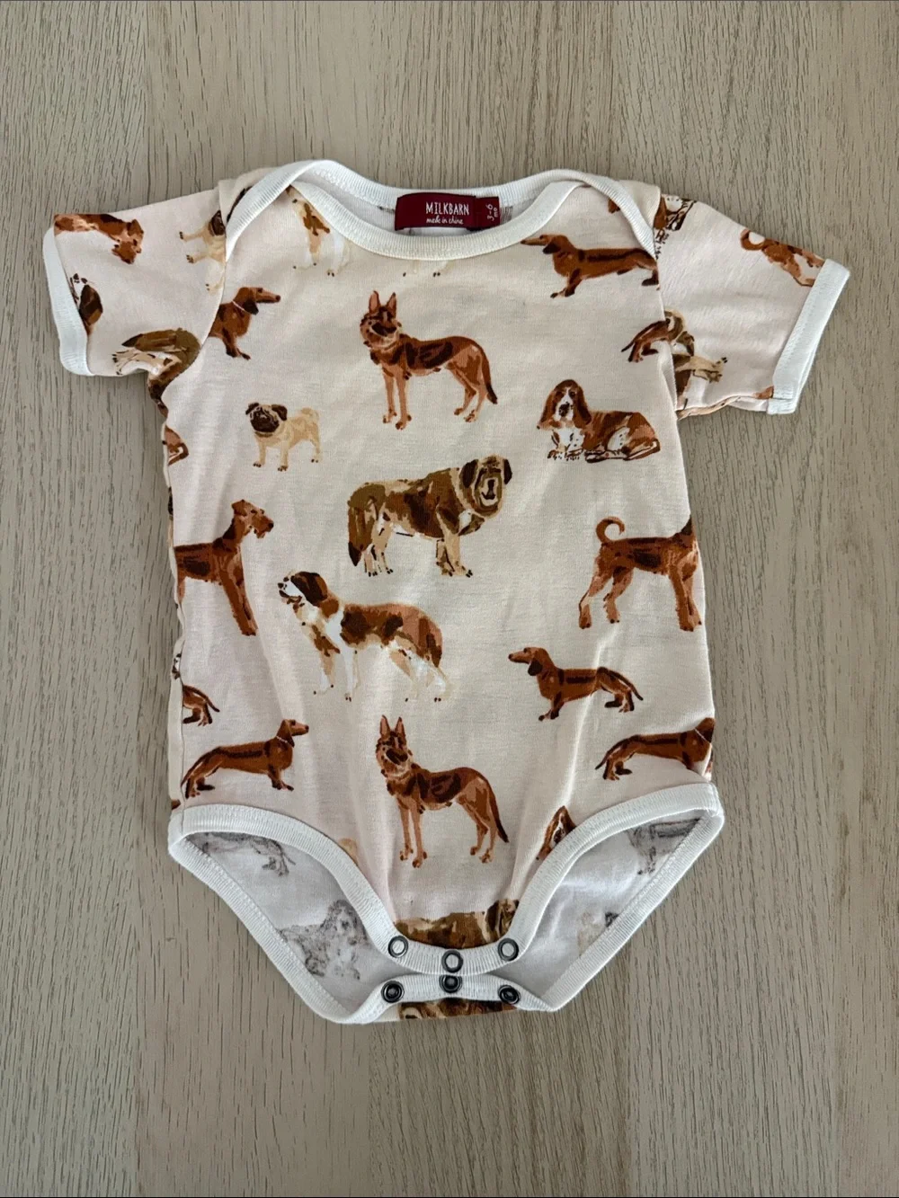 Milkbarn Cream and Brown Dog Print German shepherd basset hound dogs NWOT